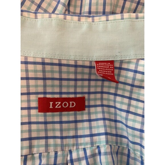 Izod Blue Plaid Button Front Shirt Size L 100% Cotton Preppy - Picture 3 of 5